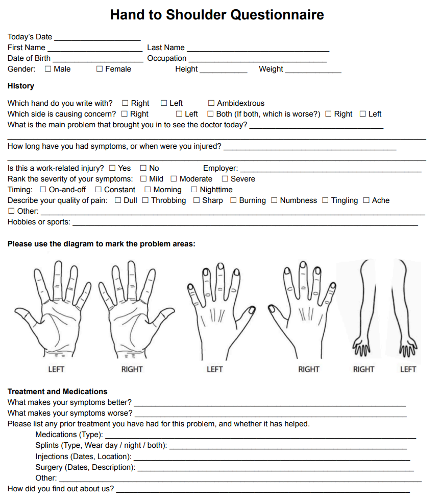preview of hand to shoulder questionnaire