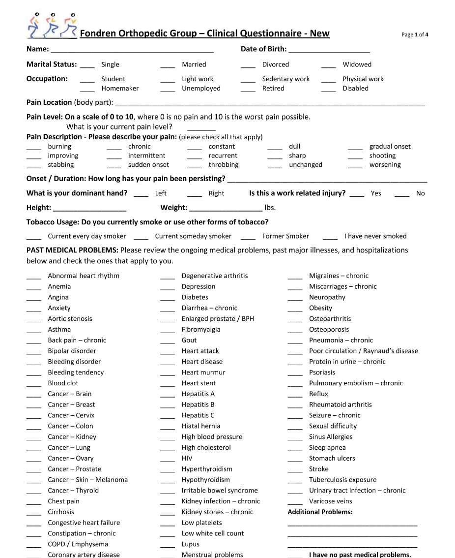 preview of patient questionnaire